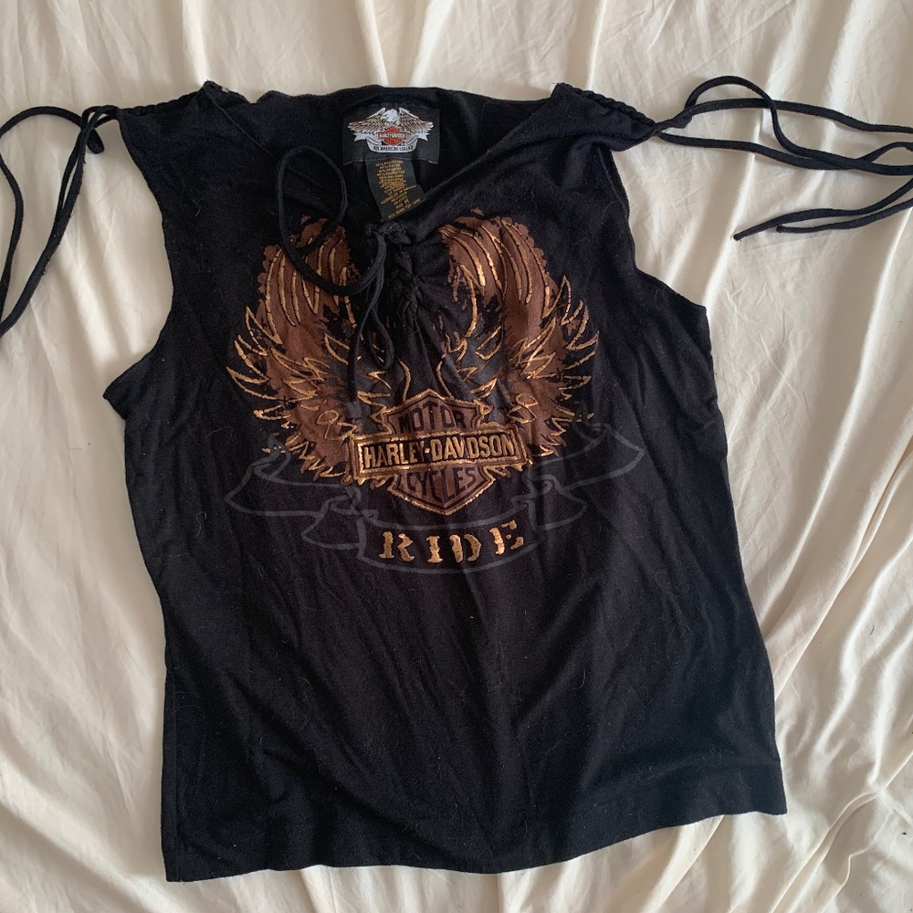 Harley-Davidson Black Tank Top with Bronze Wing Graphic